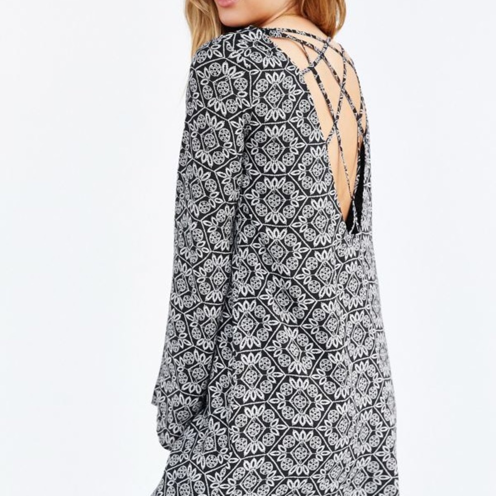 ECOTE Open Back Long Sleeve Frock Dress